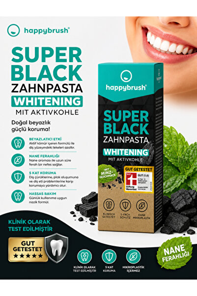happybrush Super Black Aktif Kömürlü Beyazlatıcı Diş Macunu 75 ml | Whitening...