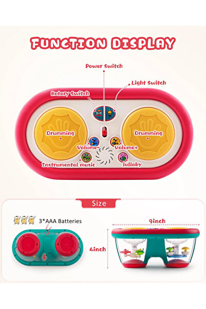 Choice3 طبلة أطفال صفراء تدور مع موسيقى وإضاءة، لعبة موسيقية للأطفال من عمر 1...