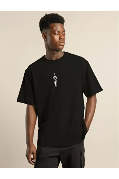 Efnaz style Unisex Crew Neck Printed Oversize T-Shirt - Black