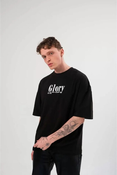 Efnaz style Unisex Crew Neck Printed Oversize T-Shirt - Black
