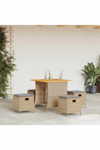 vidaxl Set mobilier de gradina cu perne, 5 piese, bej, poliratan