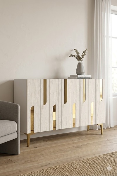 CENEYRA KA1231BTG NOTA Konsol ve Tv Sehpası Beyaz-Traverten-Gold 120cm