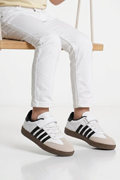 Lafonten White Black Velcro Boys' Sneakers