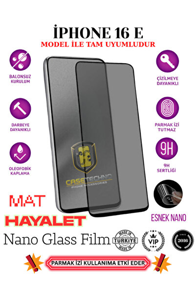 CaseTechnoo İphone 16e Tam Uyumlu Mat Privacy Esnek Nano Ekran Koruyucu Film