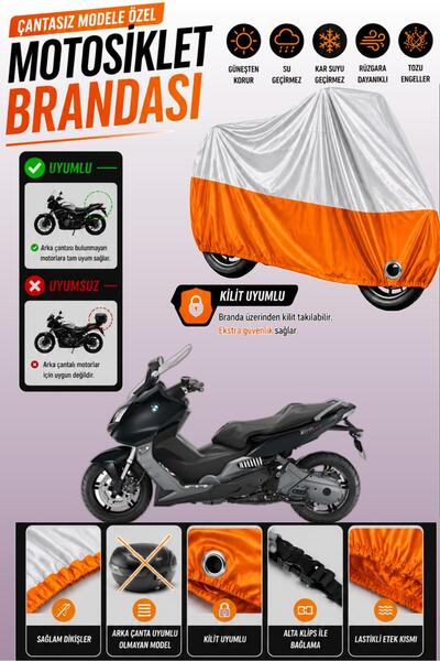 Cemku Twin غطاء محرك BMW C 600 Sport باللون الرمادي من الأعلى والبرتقالي من ا...