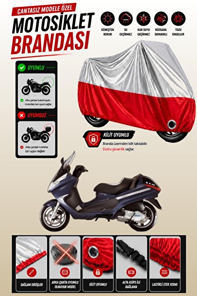 Cemku Twin غطاء محرك متوافق مع Piaggio X8 200 باللون الرمادي من الأعلى والأحم...