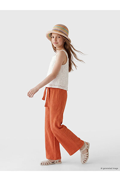 LC Waikiki Wide Leg Girls' Textured Trousers