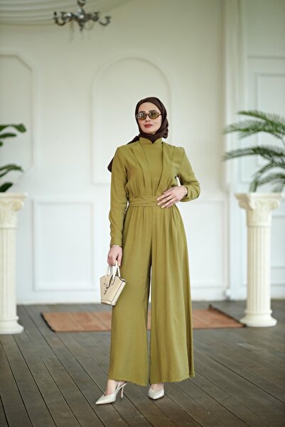NS Moda Tesettür Ceylin Tulum Yağ Yeşili-Model 558