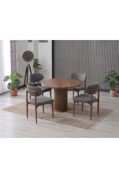JoyMassa LİNA BOHEM 90x90 AHŞAP YUVARLAK MASA & 4 POLO SANDALYE SETİ