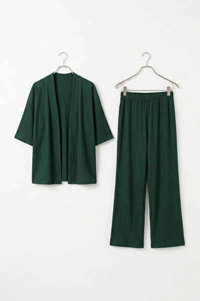 Elisho Bürümcük Fabric Trousers Double Set Kimono