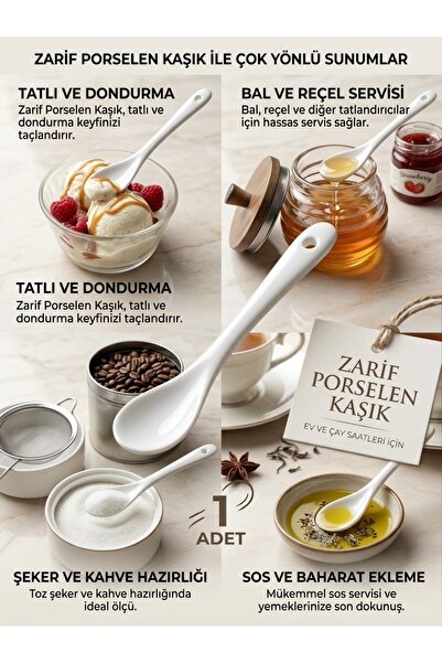 Keskon 1 Adet Porselen Kaşık – Şık, Dayanıklı ve Hijyenik Kullanım | Çok Amaç...