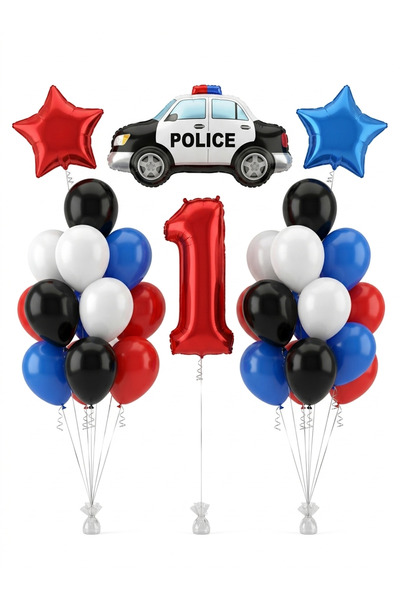 Parti Zamanı Polis Temalı Doğum Günü Polis Arabası Folyo Balon Siyah Beyaz Kı...