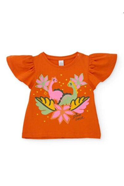Tuc Tuc Girl's Dinosaur Printed Cotton T-Shirt 2-8 Years Orange