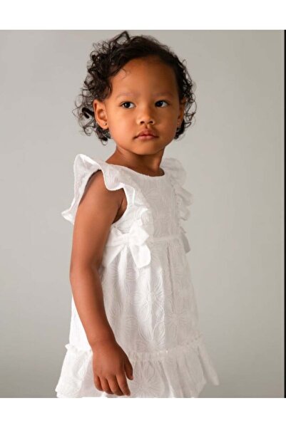MAYORAL Baby Girl Embroidered Dress with Sleeve Detail 6 Months 4 Years White