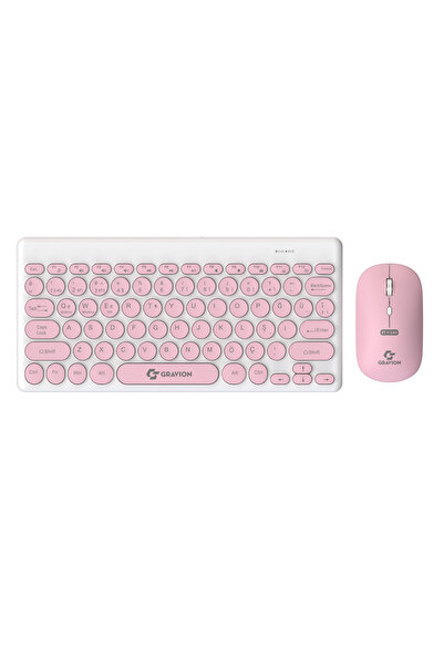 Gravion KM-BT37 Pembe Kablosuz Klavye Mouse Set – Bluetooth + USB Dongle 2.4G...