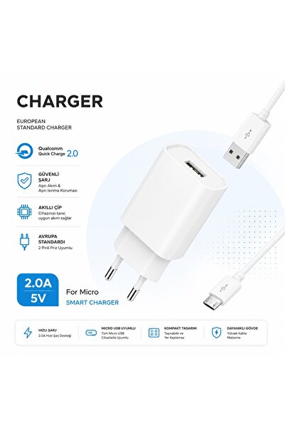 Tastech M-03 Smart Charger 5V 2A Şarj Aleti Usb Girişli Adaptör Mikro Usb Şar...