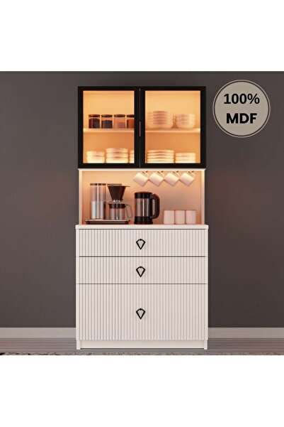 comiet Lale Mdf Kahve Köşesi Dolabı Çekmeceli Işıklı