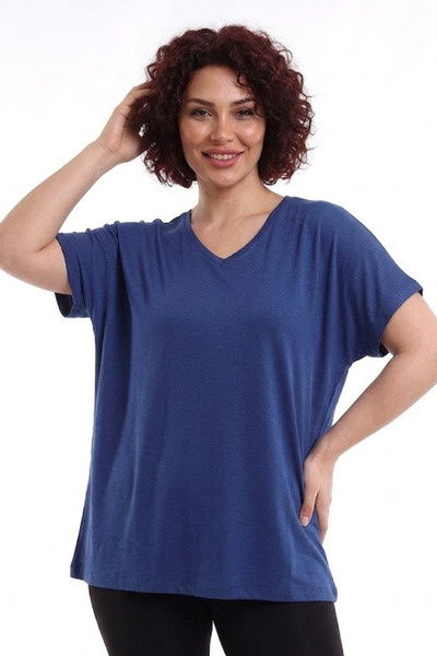 Marvine Women's Blue Plus Size V-Neck Comfortable T-Shirt