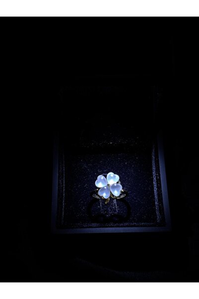 bijoux uniques ışıklı kutuda doğal taşlı dönen yonca çelik yüzük