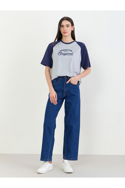 Styli Grey Oversized Slogan Printed T-Shirt
