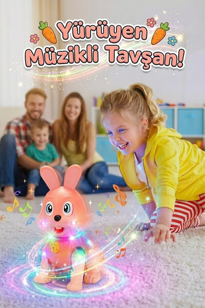 Shem Tavşan Işıklı Sesli Hareket Eden Çarpıp Dönen Yürüyen Eğitici & Aktivite...