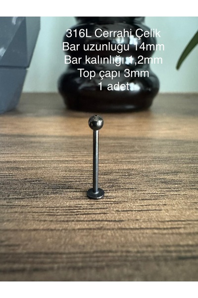 Bylin Cerrahi Çelik Siyah Labret Piercing-Yanak , Dudak Piercing/Bar Uzunluğu...
