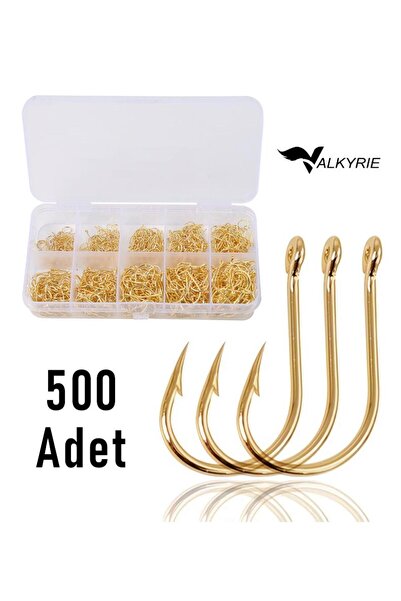 valkyrie 500 Adet Altın Renk Olta İğnesi Seti – 10 Farklı Boy, Paslanmaz Çeli...