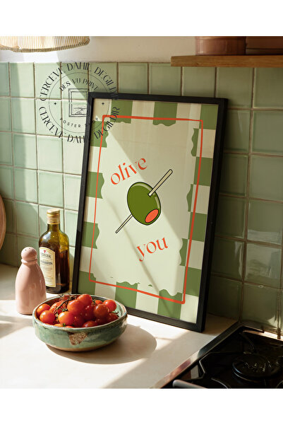 DES VU PRINT Olive You Zeytin Posteri, Mutfak Pinterest Temalı Çerçevesiz Poster