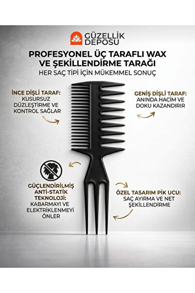 Güzellik Deposu Profesyonel 3 Taraflı Wax Ve Şekillendirme Tarağı - Anti-Stat...