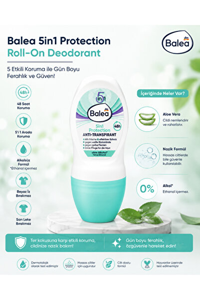 Balea dm Balea 5in1 Protection Roll-On Deodorant 48 Saat Koruma Alkolsüz 50 ml