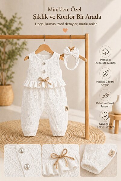 METEOR BABY Kız Bebek/Çocuk Fırfırlı Tulum ve Bandana Takımı Şık Kombin - Beb...