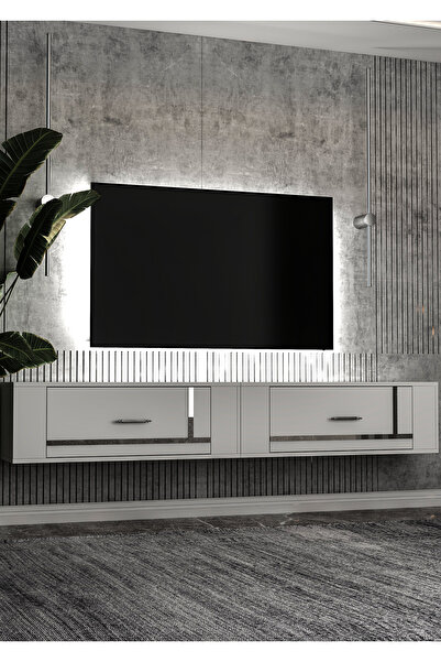 DEMONTE DECOR TV1412DD-TWİND-32 TV SEHPASI BEYAZ-GÜMÜŞ