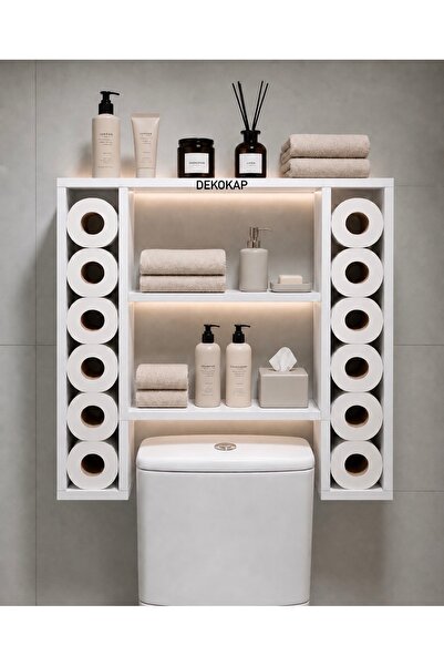 DEKOKAP Banyo Klozet Üstü Raf Düzenleyici Tuvalet Kâğıtlık Havluluk