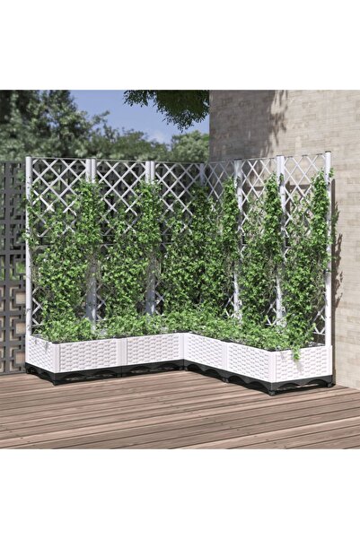 vidaxl Jardiniera de gradina cu spalier, alb, 120x120x121,5 cm, PP