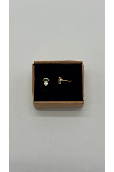 TAKIŞINA Cerrahi Çelik Gold Yeşil Taşlı Kıkırdak Piercing - Gold