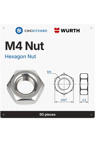 CNC Kitchen Piulita M4 din otel inoxidabil DIN934 50buc