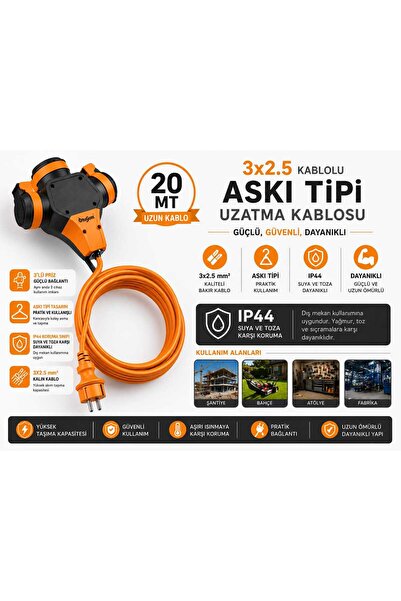 Bylion 3X2,5 20MT KABLOLU ASKI TİP UZATMA PRİZİ