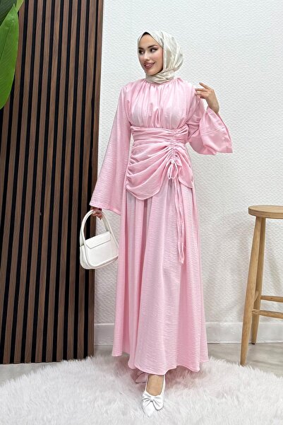 lizatesettür Yakası Önü Büzgülü Elbise Pembe