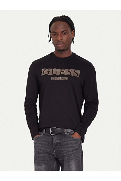 Guess تي شيرت بشعار CN LS FLOCK