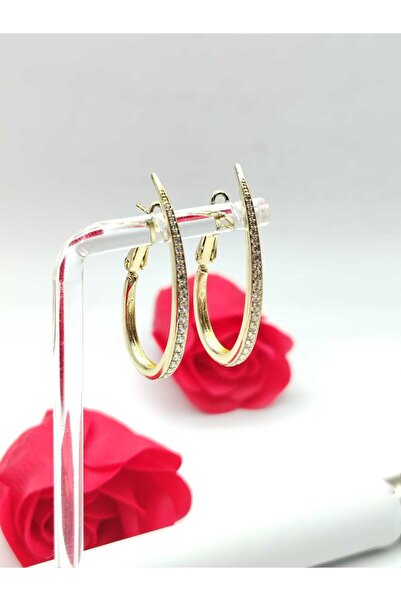NN Cercei "White Stones" 3 cm- placati cu aur 14k
