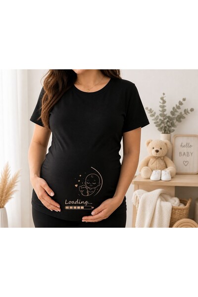 Oceanwear Pregnant Pregnant Design Baby Print Short Sleeve Black Tshirt