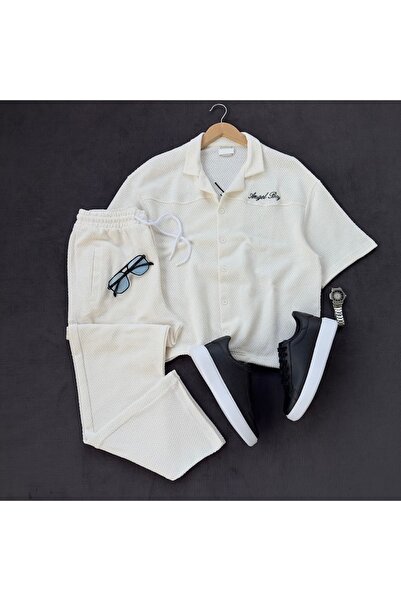 MODA Men's Baggy Embroidered Shirt and Sweatpants Set