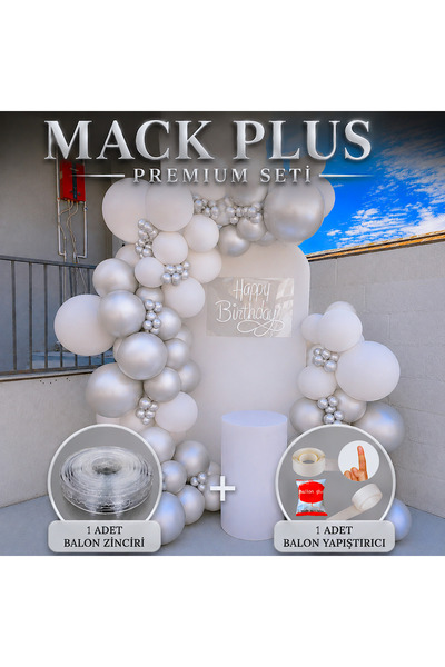 MACK PLUS 30’lu 12 İnç Metalik Gümüş & Beyaz Balon Seti – Zincir ve Balon Ban...