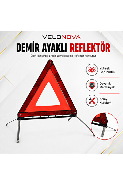 Velonova Demir Ayaklı Üçgen Reflektör Bayraklı Metal Ayaklı Katlanabilir Uyar...