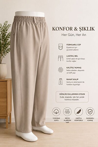 SufiStore Erkek Rahat Kesim-Beli Lastikli Cepli-Hac ve Umre Kumaş Şalvar Pant...