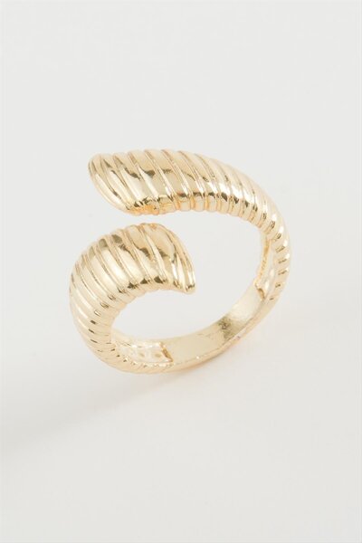 ZERO LAND Ilkeshop Oval Striped Metal (10233) Ring-Silver Color