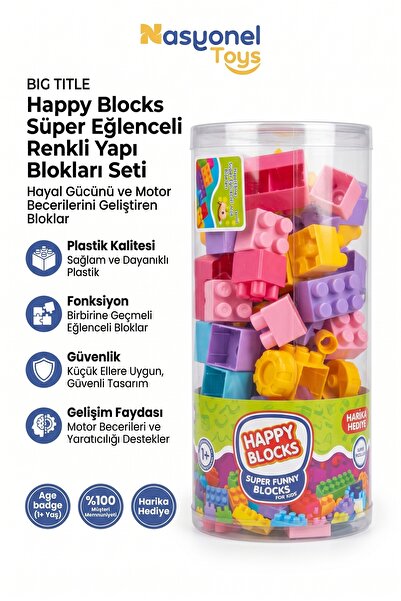 NASYONEL TOYS Happy Blocks Süper Eğlenceli Renkli Yapı Blokları Seti Çocuk Ge...