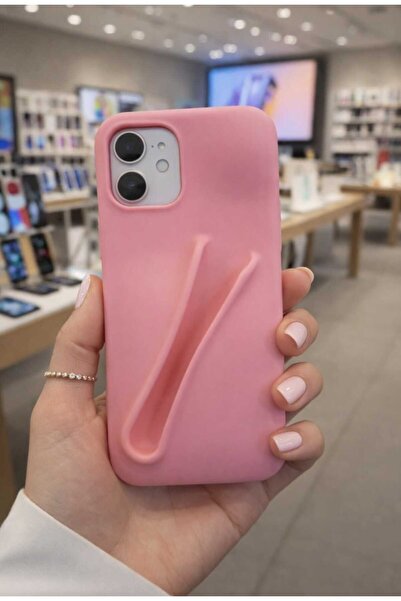 mopal kılıf İphone 12 Uyumlu Ruj Bölmeli Lüx kılıf Pembe