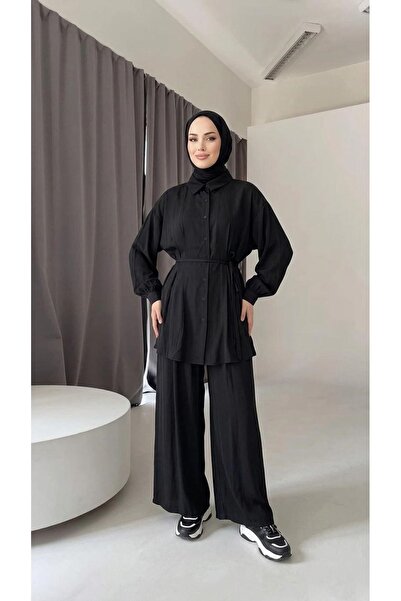 Lunsera Store بدلة بنطلون مطوي من الأمام والخلف - أسود
