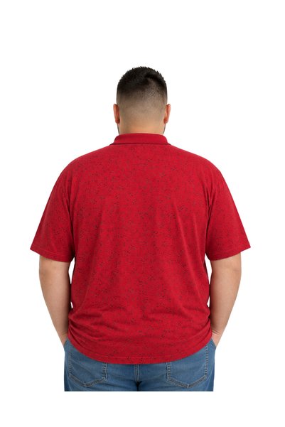 BattalModa Men's Large Size Red Polo Collar Short Sleeve Leaf T-Shirt 3Xl-4Xl-5Xl-6Xl